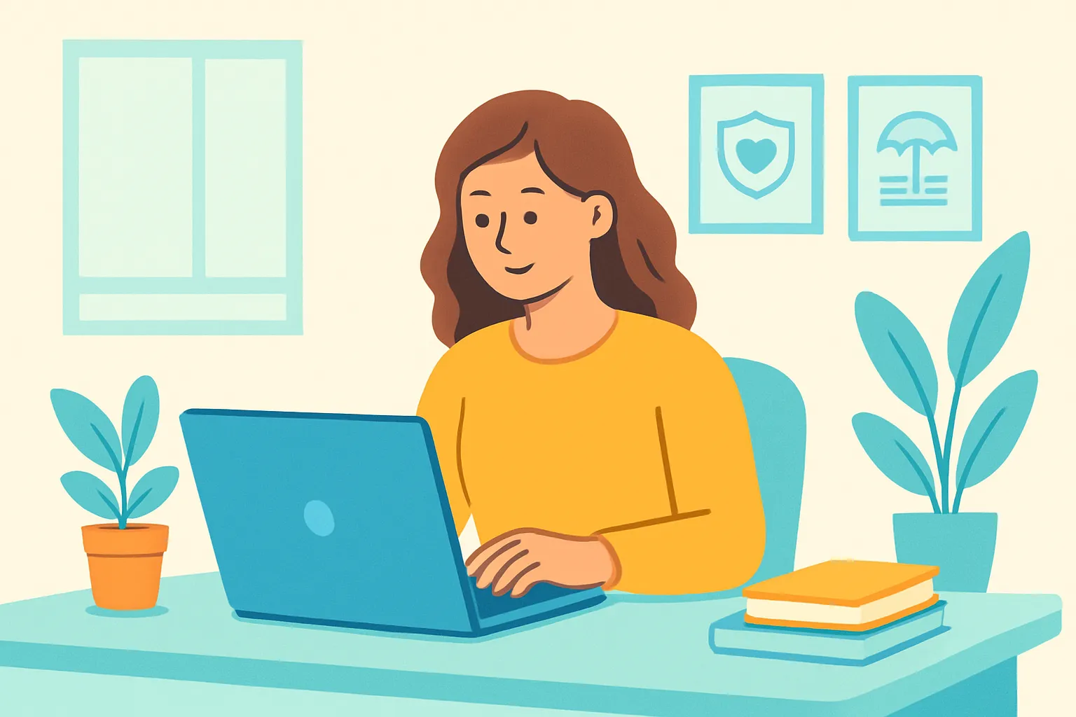 Small-business owner comparing insurance quotes on laptop