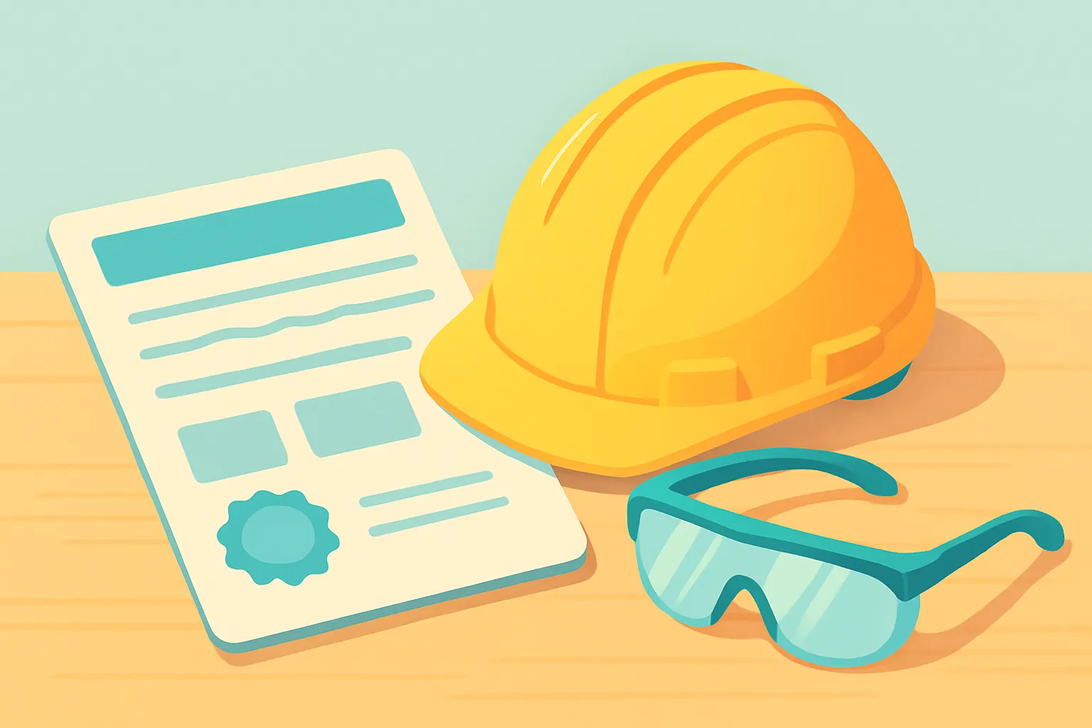 Certificate of insurance with hard hat and safety glasses.