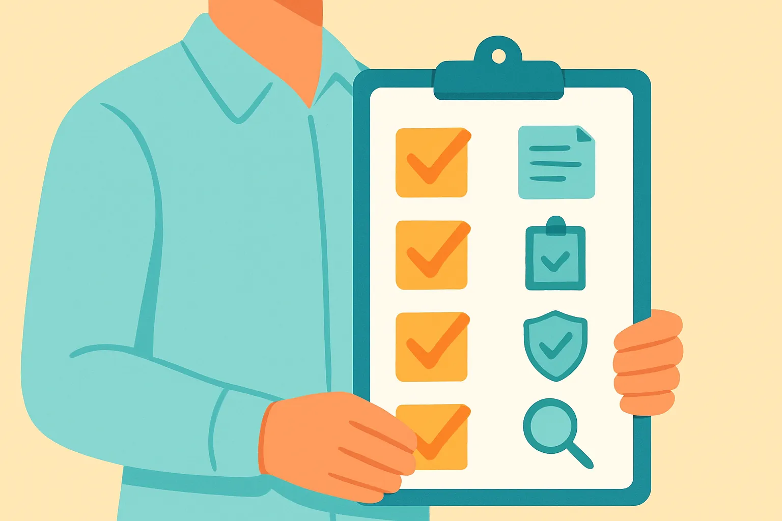 Clipboard with a compliance checklist held by a person.