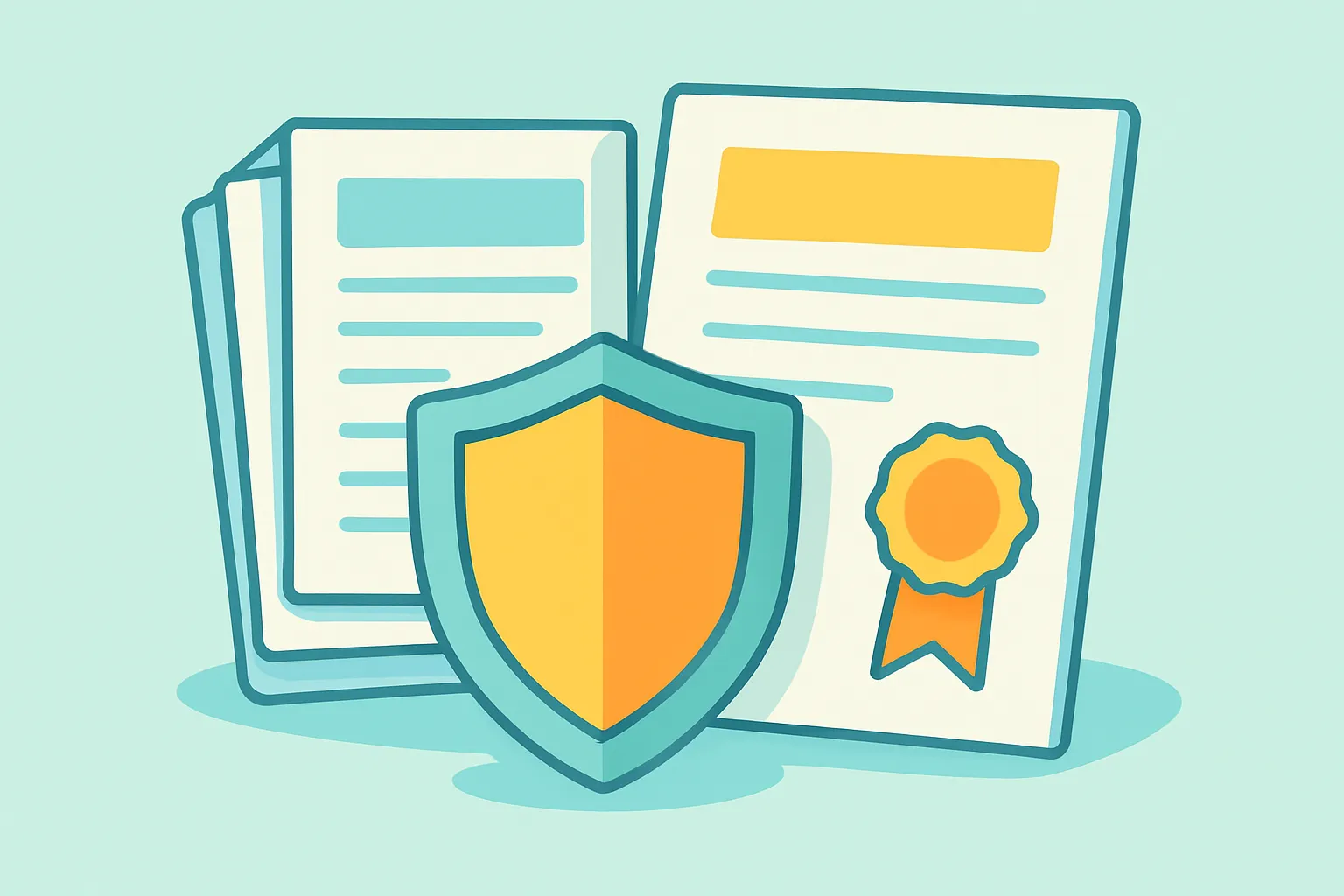 Certificate of insurance and shield icons beside contracts
