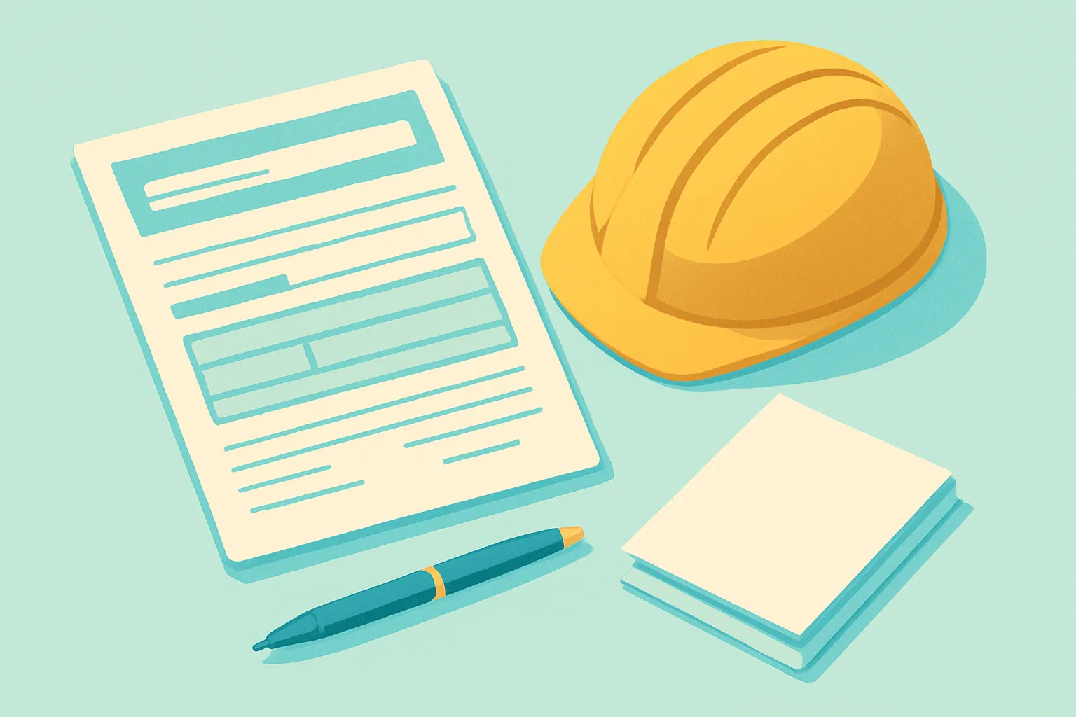ACORD insurance certificate and hard hat on office desk