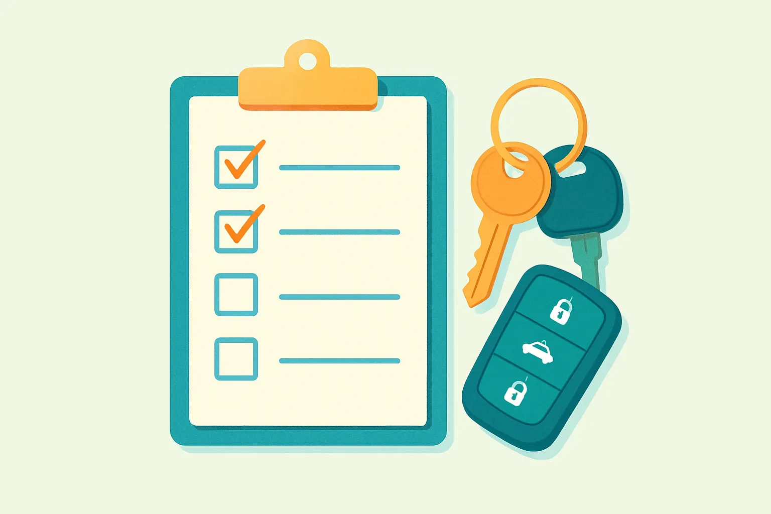 Checklist beside truck keys and key fob
