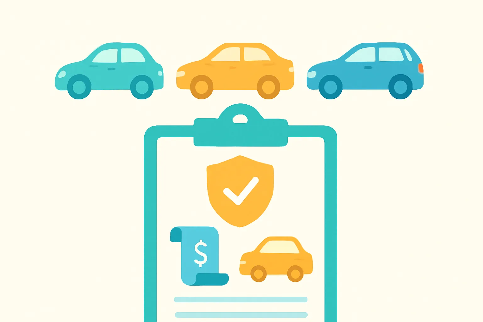 Icons for personal, rented, and owned vehicles with insurance clipboard