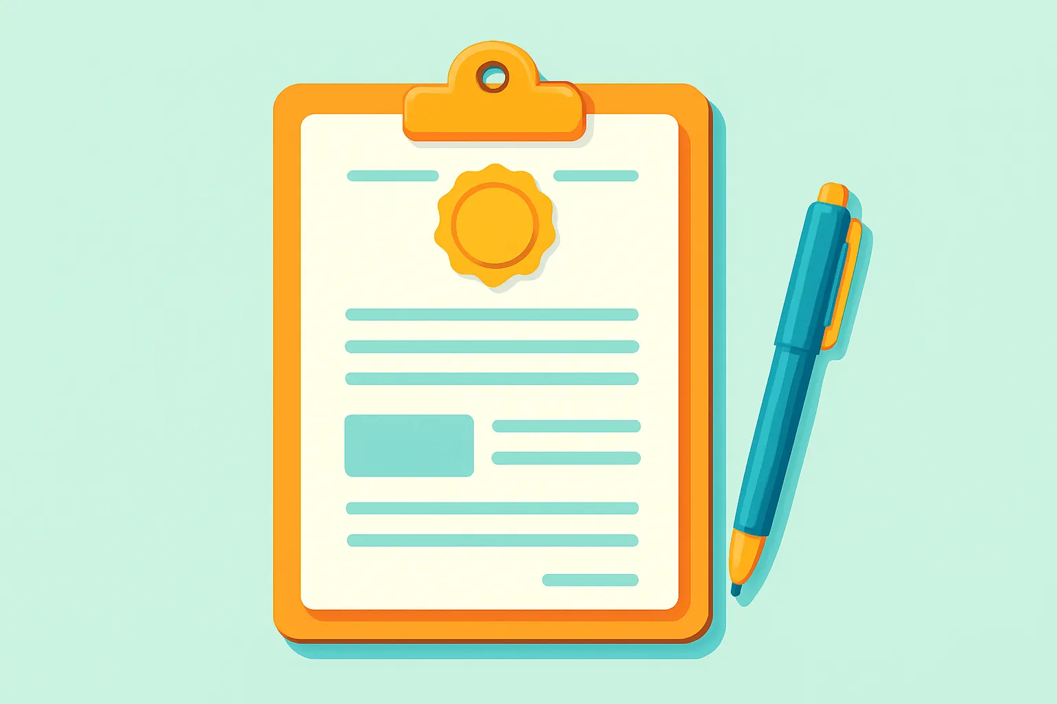 Certificate of insurance on clipboard with pen