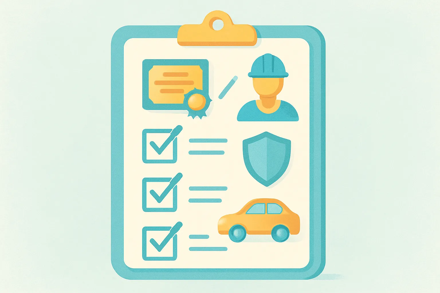Insurance checklist icons for bond, workers' comp, liability and auto