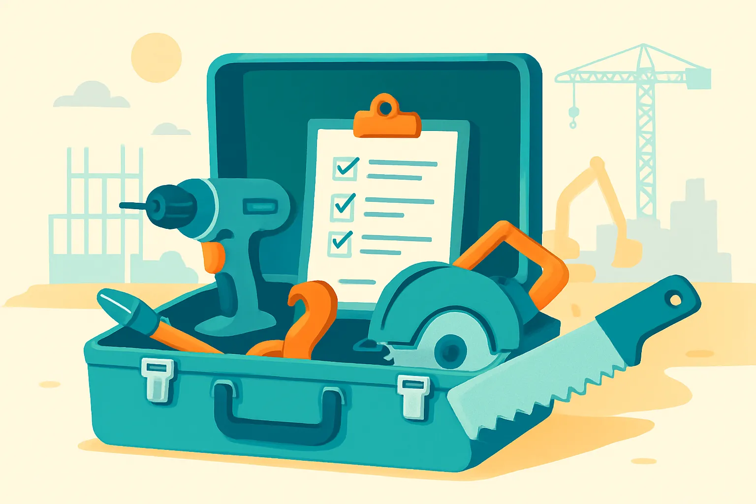 Open toolbox and checklist on jobsite