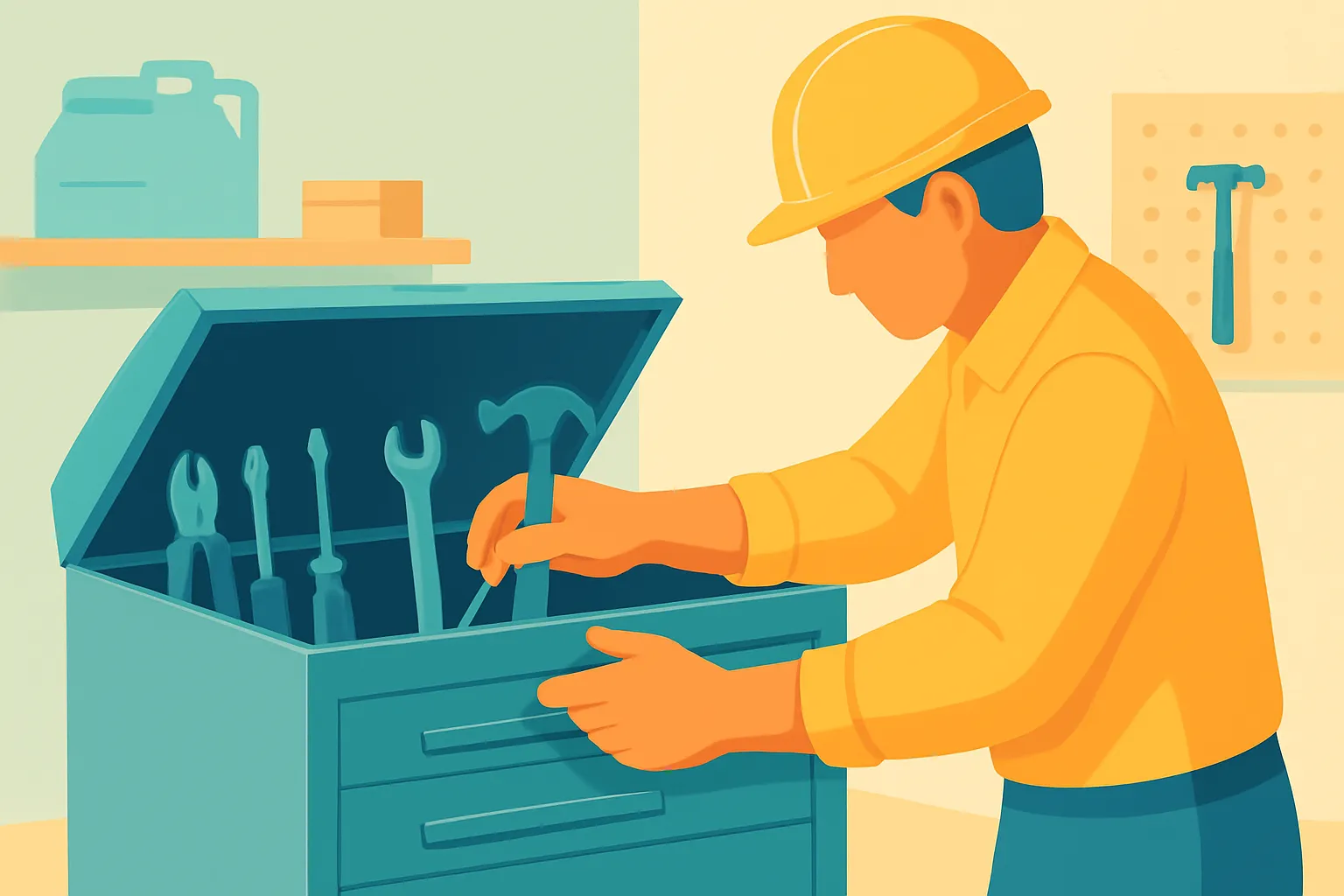 Contractor locking tools into storage chest