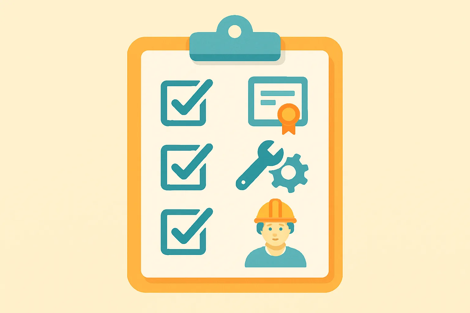 Clipboard checklist with insurance-related icons on amber background