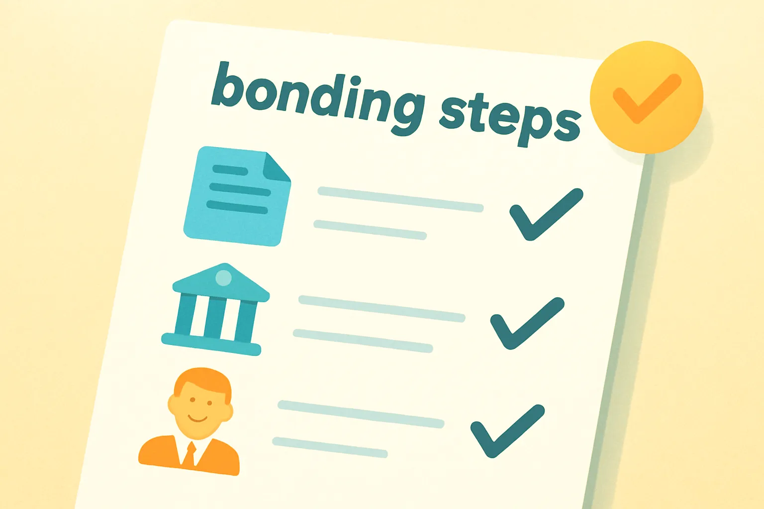 Checklist icons for steps to obtain a performance bond