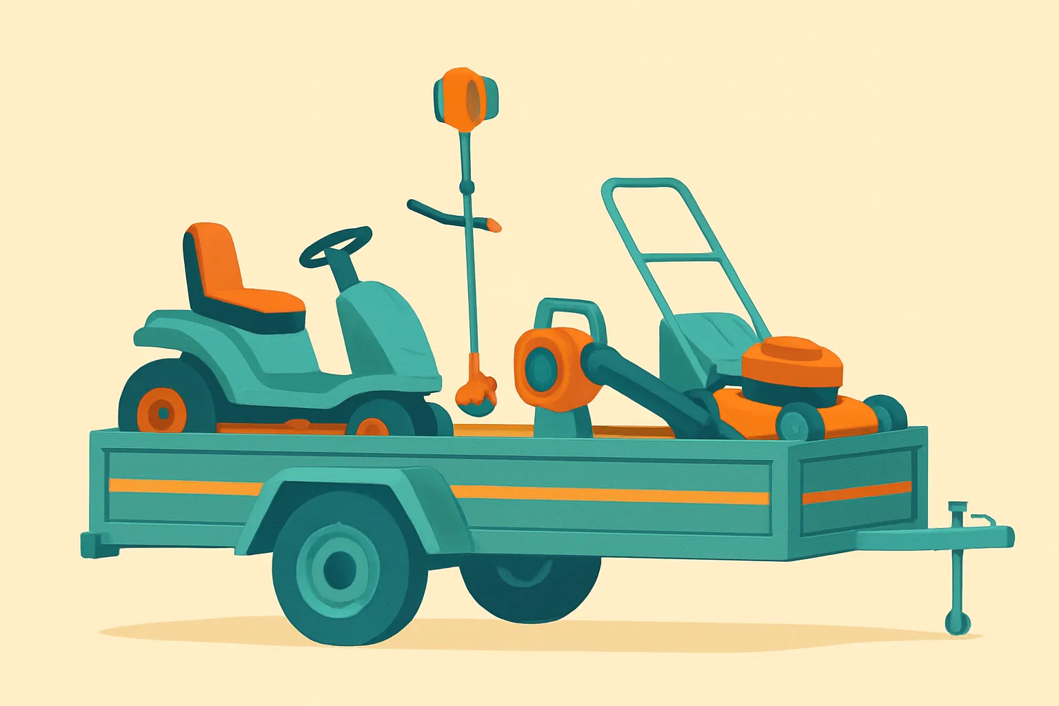 Landscaping tools on trailer ready for work