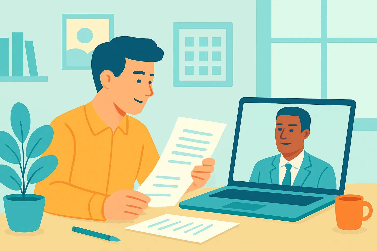 Small business owner reviewing insurance details with agent