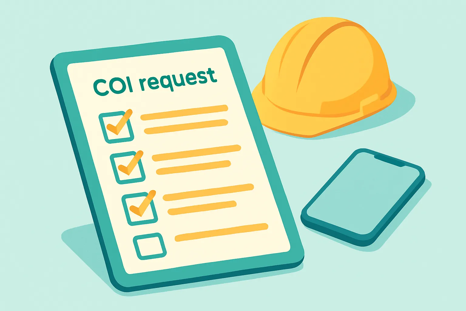 Tablet checklist for requesting a certificate of insurance