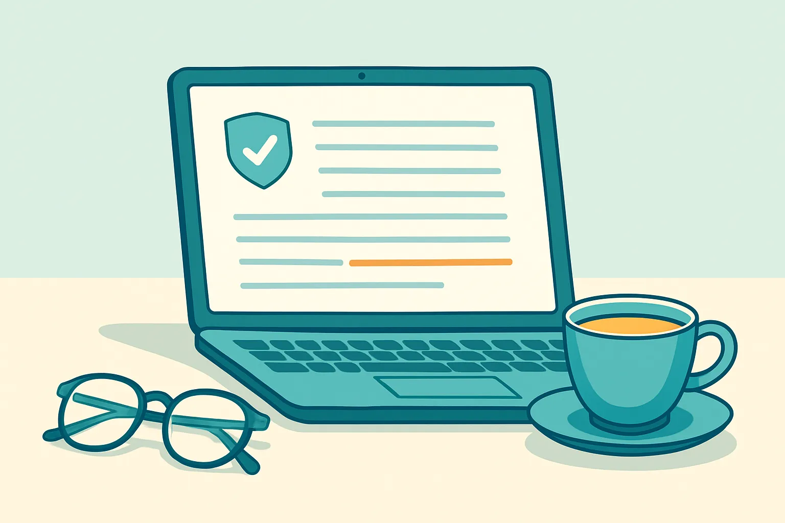 Laptop showing insurance endorsement details with glasses nearby.