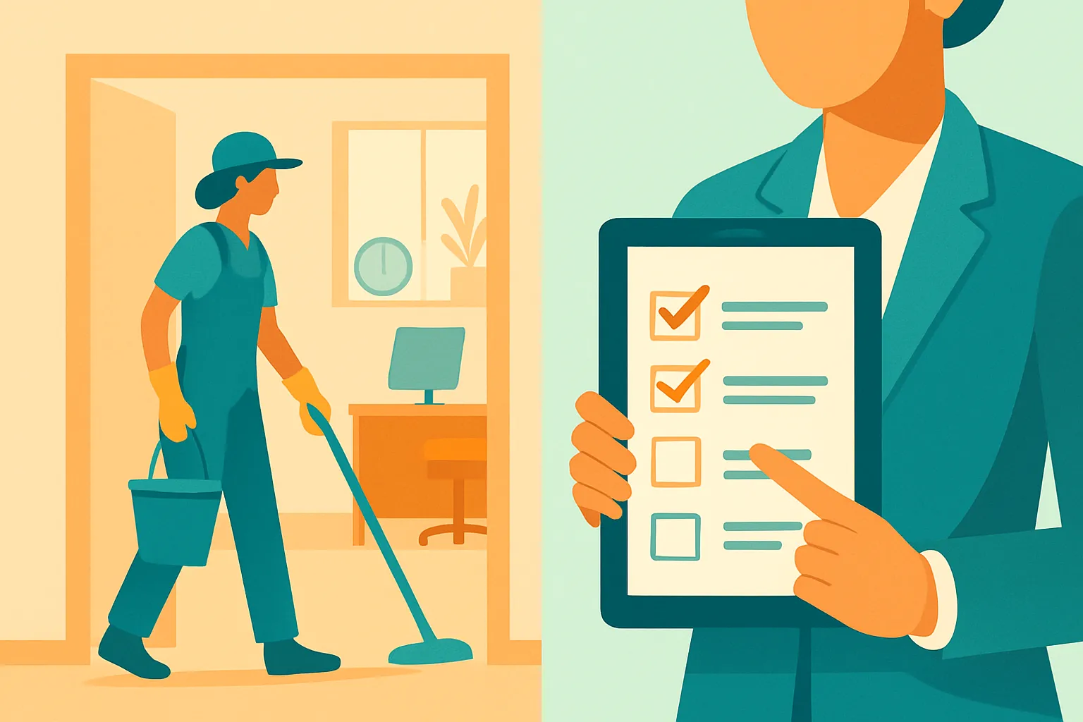 Manager checking subcontractor onboarding checklist on tablet