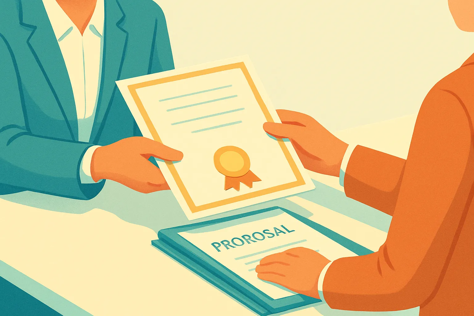 Consultant handing certificate of insurance and bid packet to client