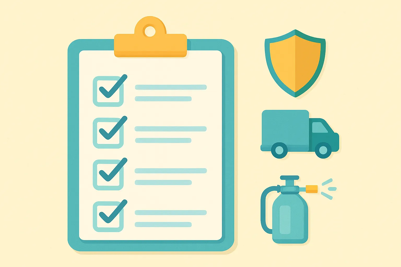 Checklist icons for liability, auto and pesticide coverage