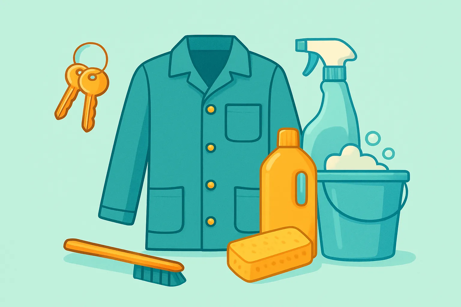 Keys and cleaning supplies representing trust and access