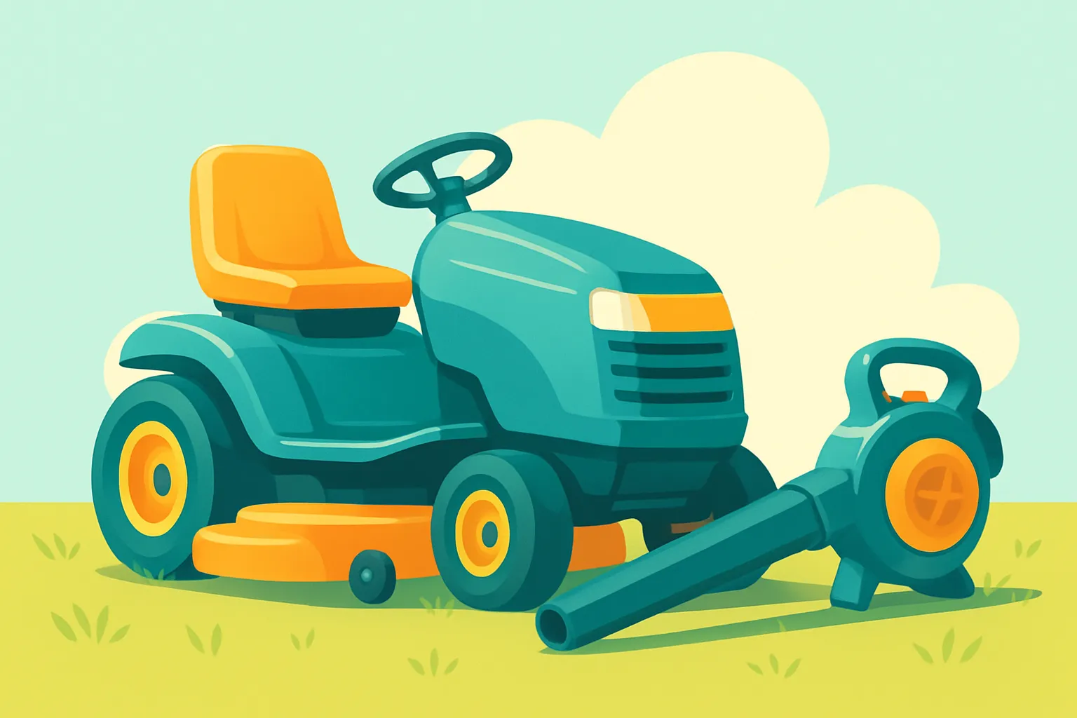 Lawn-care equipment on grass