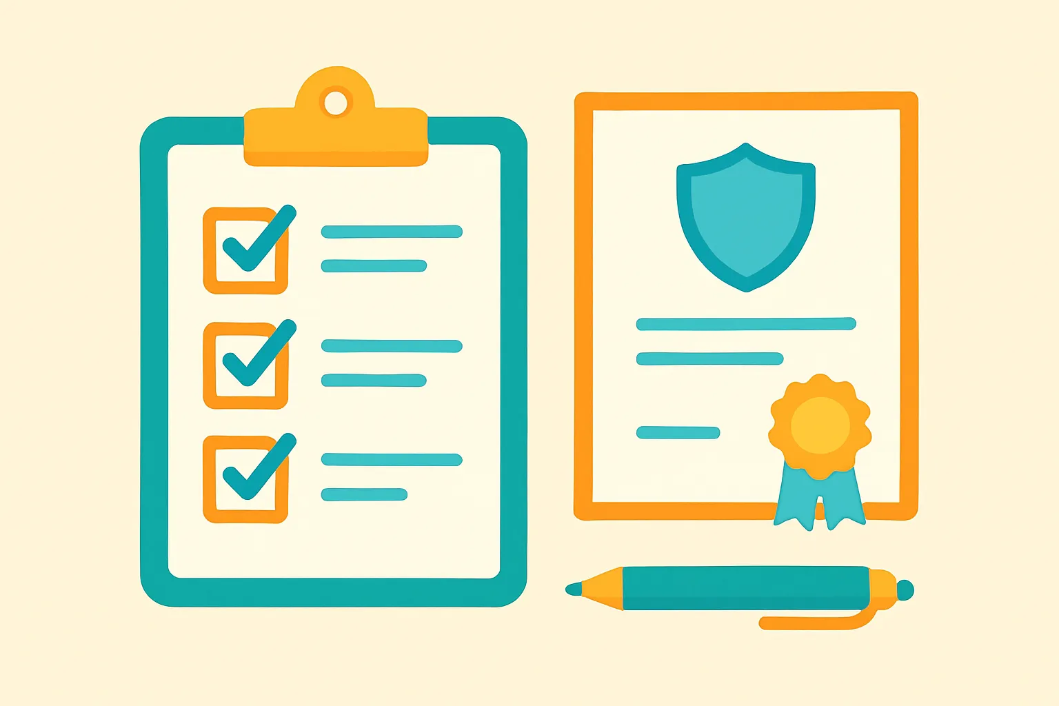 Checklist, COI and pen on clipboard illustration