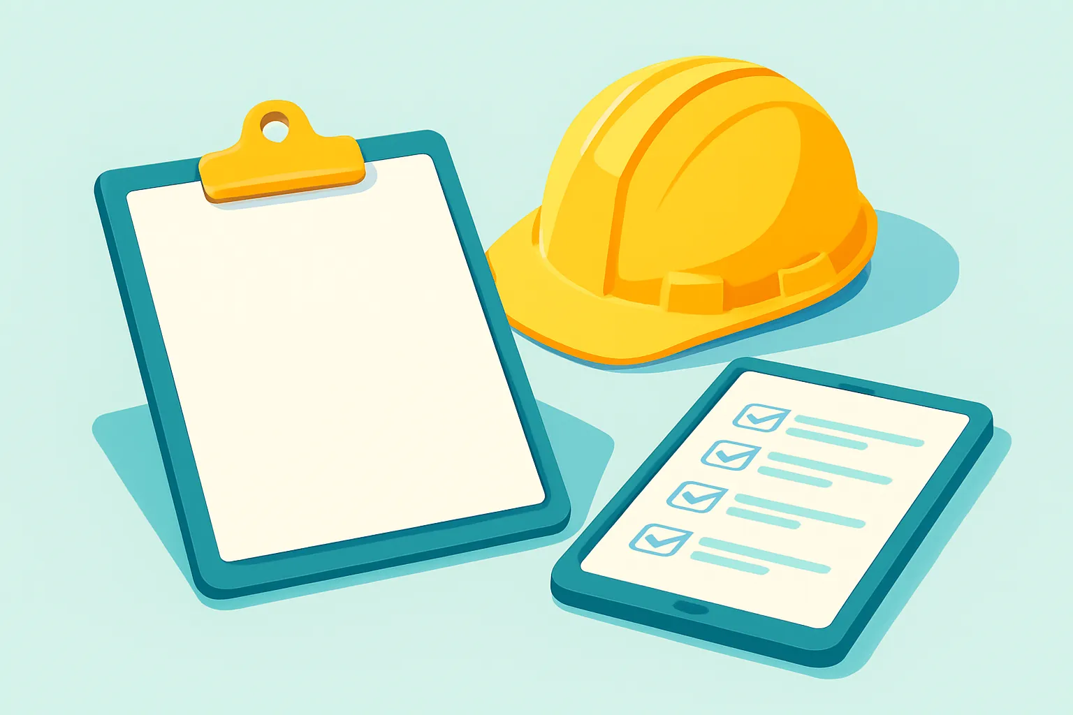 ACORD certificate on clipboard with contractor hard hat and tablet.