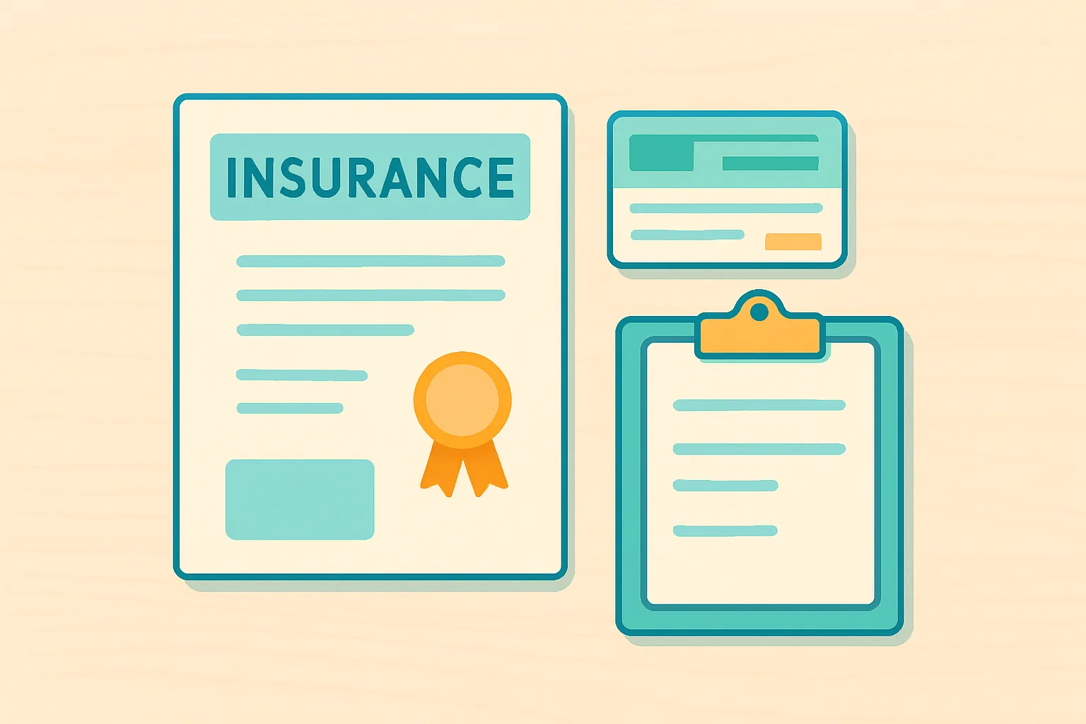 Certificate of insurance, license and clipboard flatlay