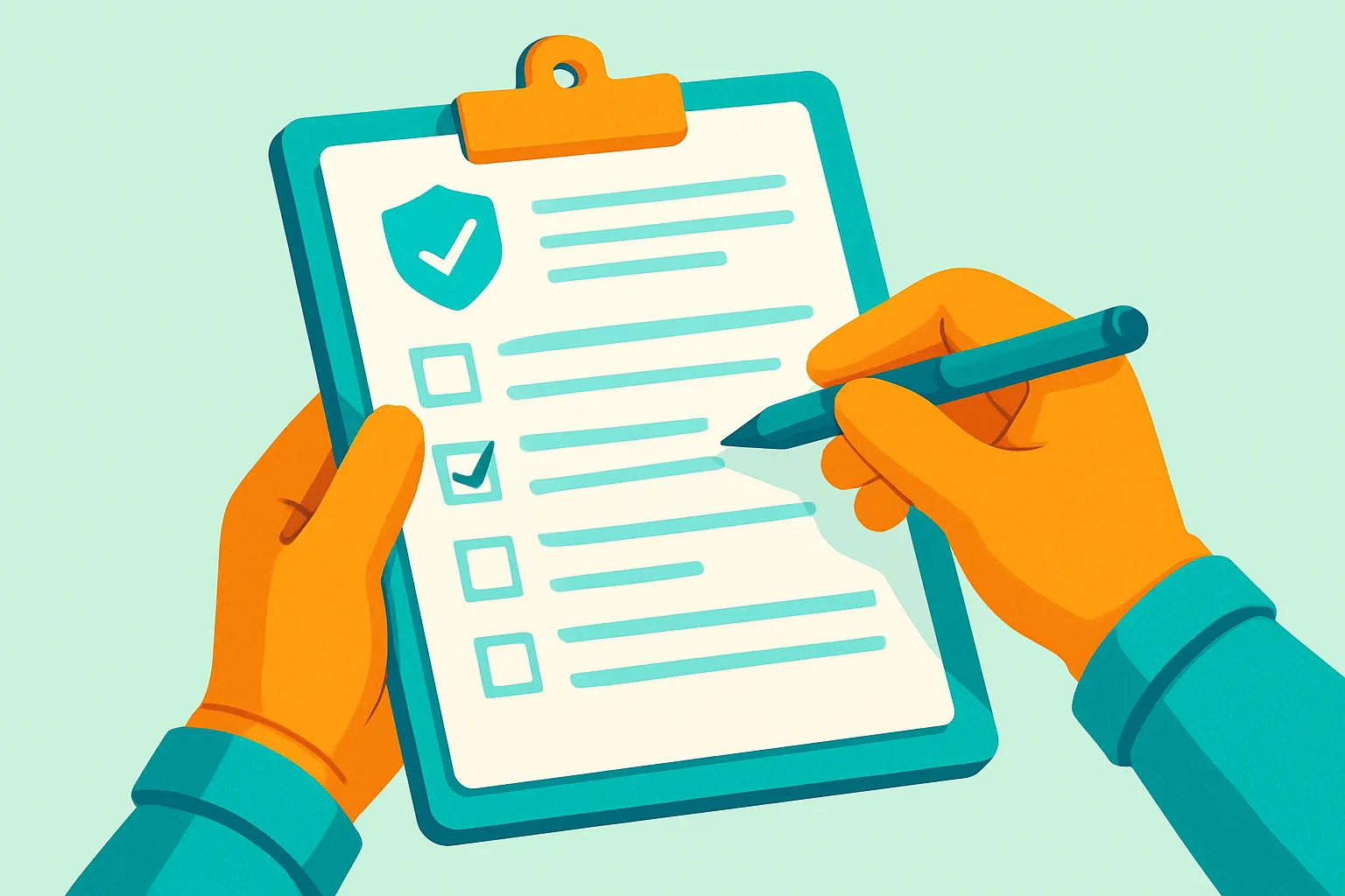 Contractor filling out a certificate of insurance on clipboard