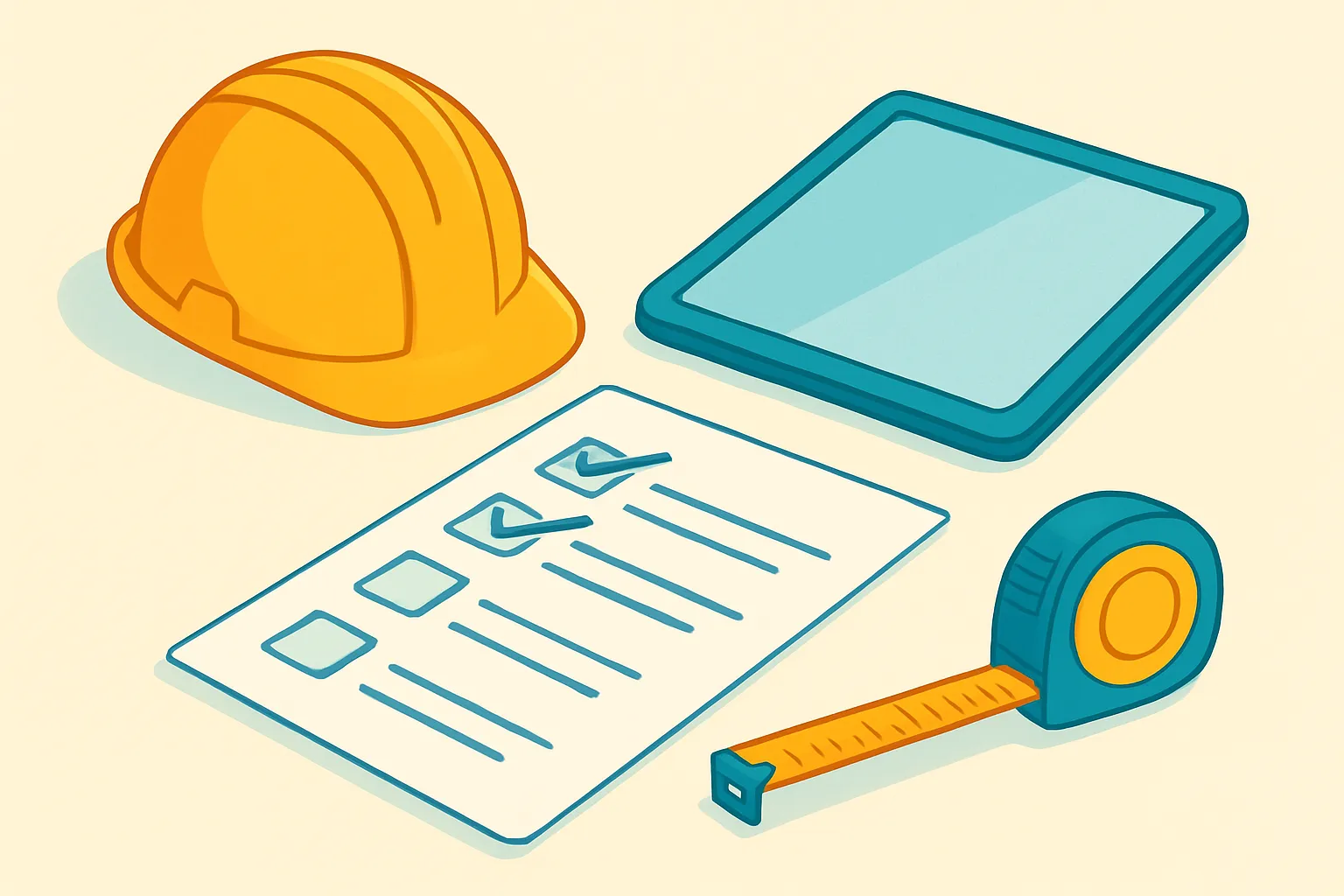 Insurance buying checklist next to hard hat and tablet