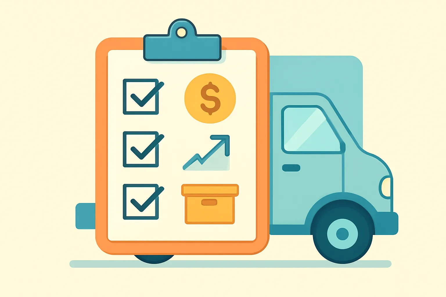 Checklist on clipboard leaning on truck door