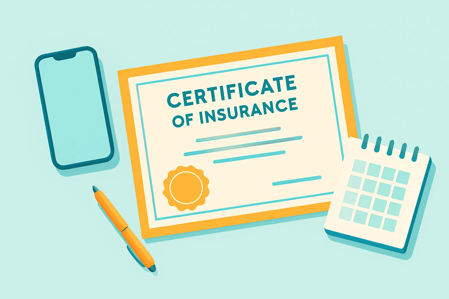 Blank Certificate of Insurance on desk with phone and pen