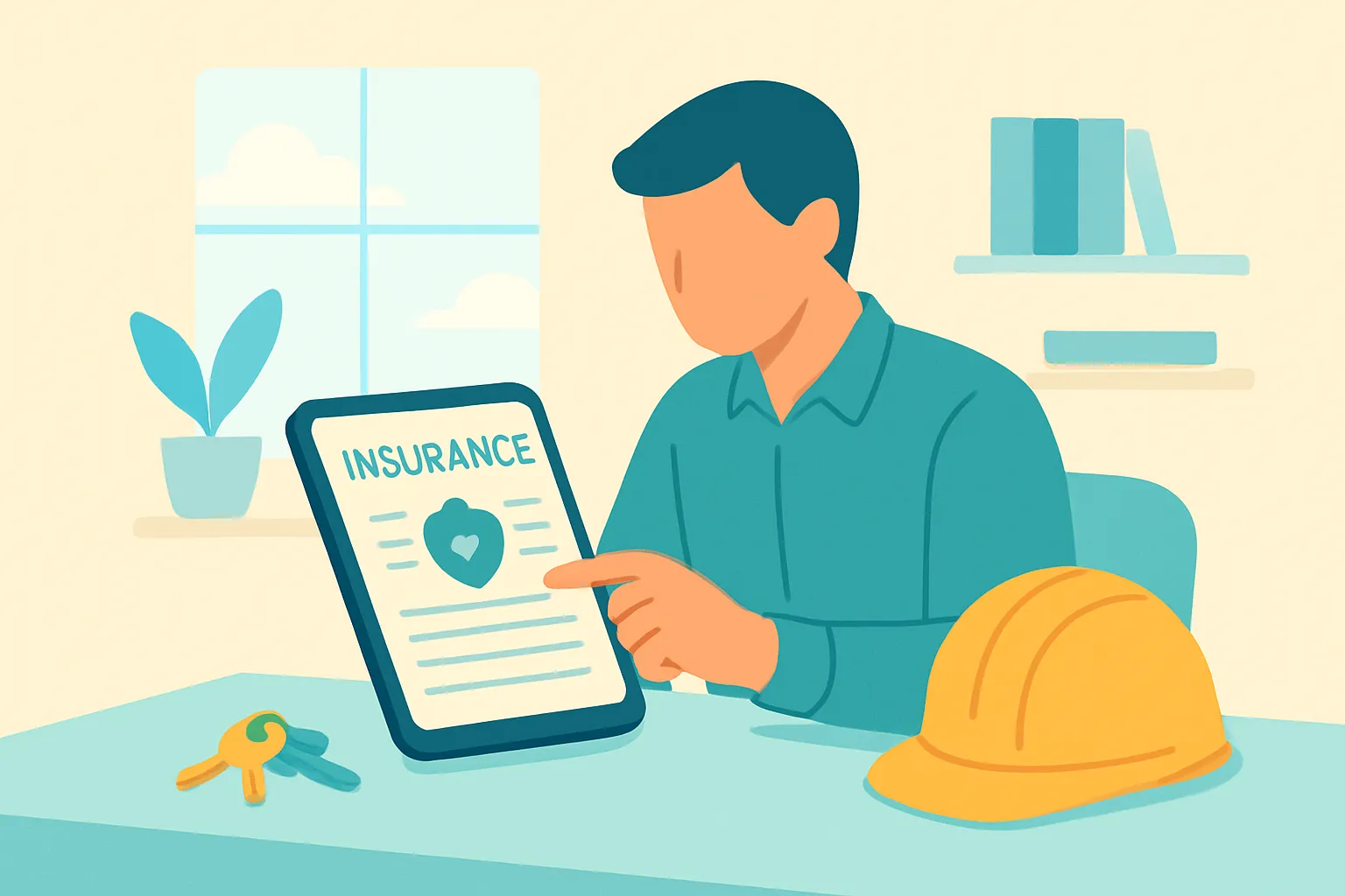 Business owner reviewing insurance documents on tablet in office