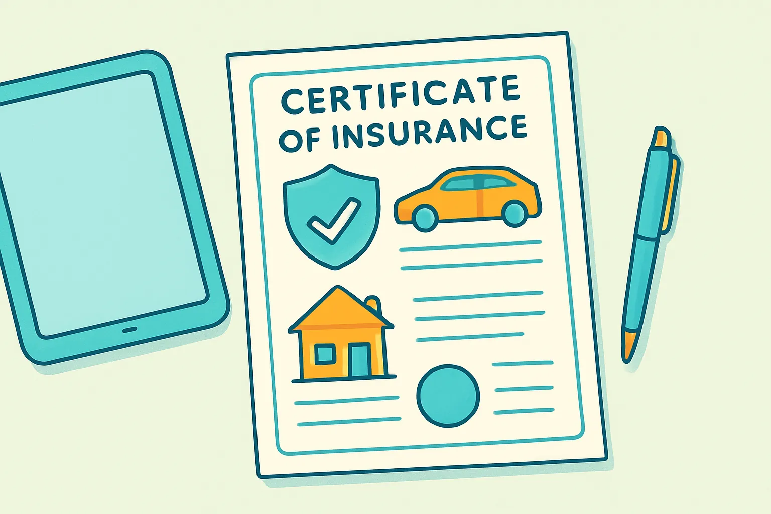 Certificate of insurance on a desk (illustration)
