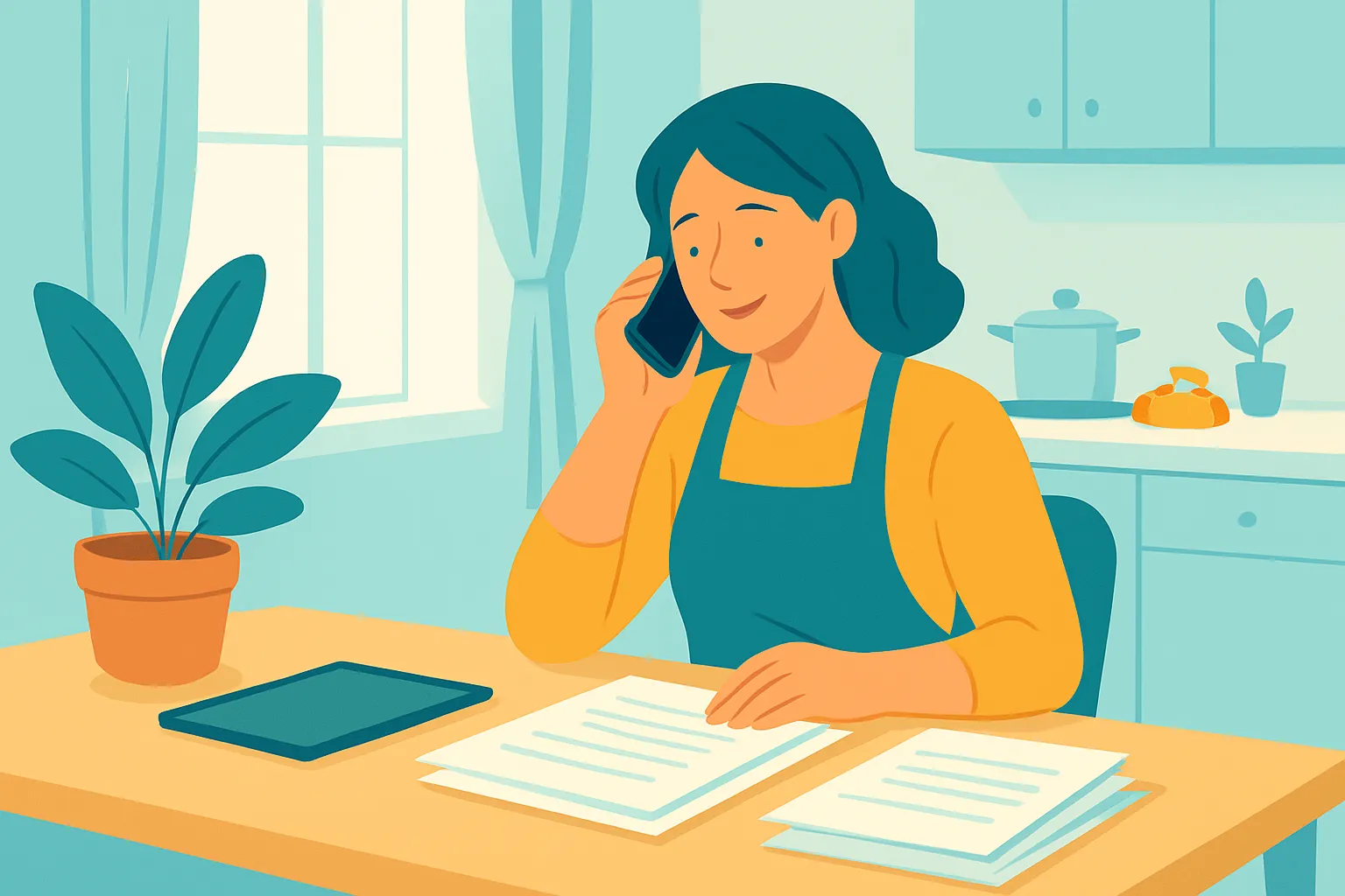 Owner on phone with insurance papers at table
