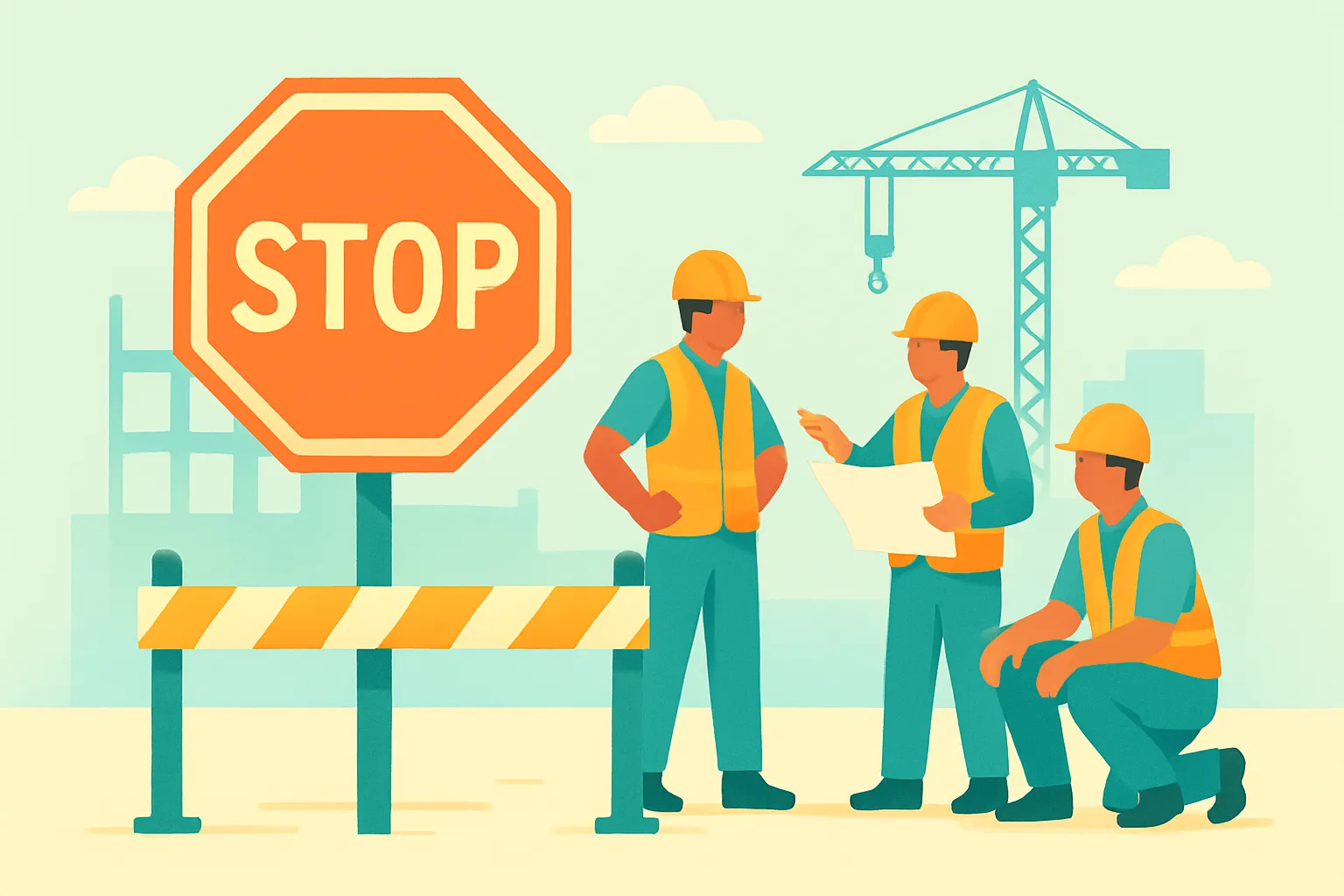Stop-work area on jobsite while team plans corrections