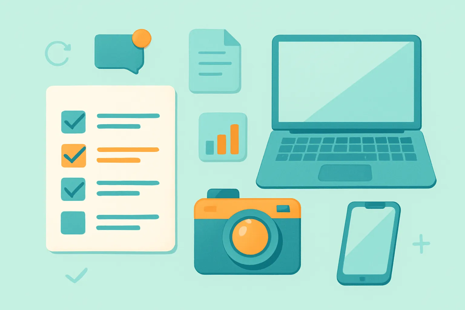 Photographer’s response checklist with gear and devices
