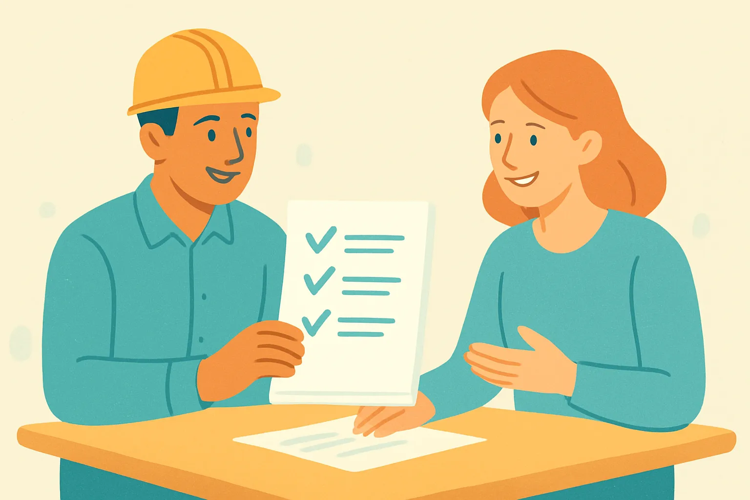 Contractor and client reviewing contract provisions like additional insured and COI