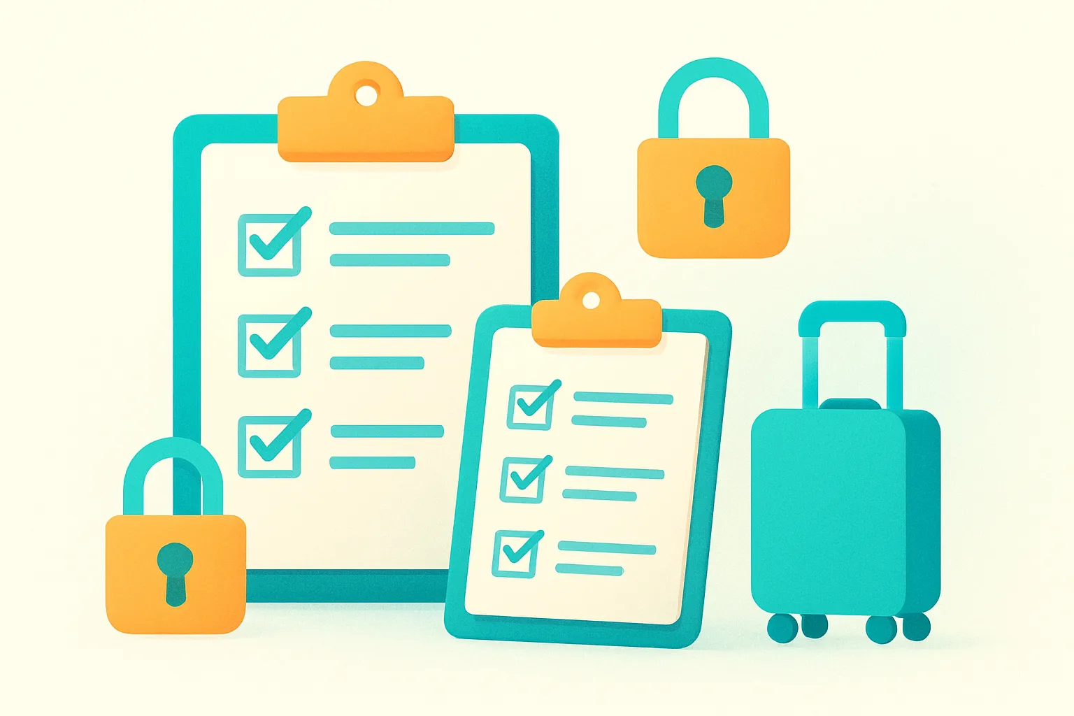 Photographer’s risk checklist with locks and gear case icons