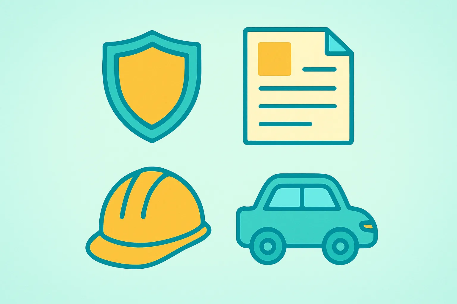 Icons representing general, professional, workers' comp and auto insurance
