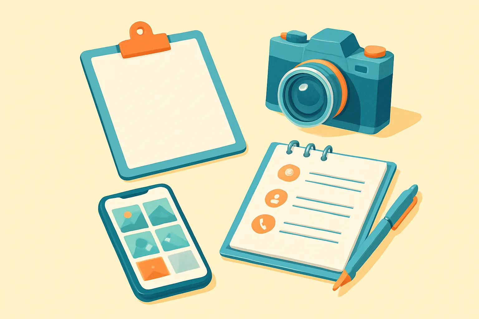 Tools for documenting a claim: camera, clipboard, phone and notes