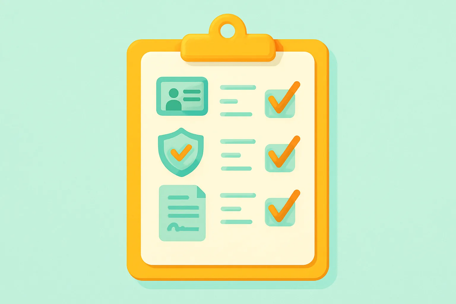 Clipboard checklist icons for license, insurance, permits